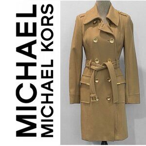 MICHAEL Michael Kors Camel Trench Coat Wool with Gold Details Size Small